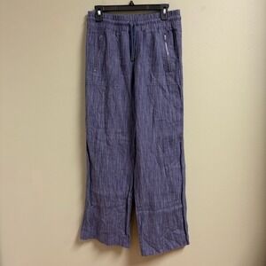 Athleta Womens Cabo Linen Textured Wide Leg Pants Size 6 Elastic Waist Pull On